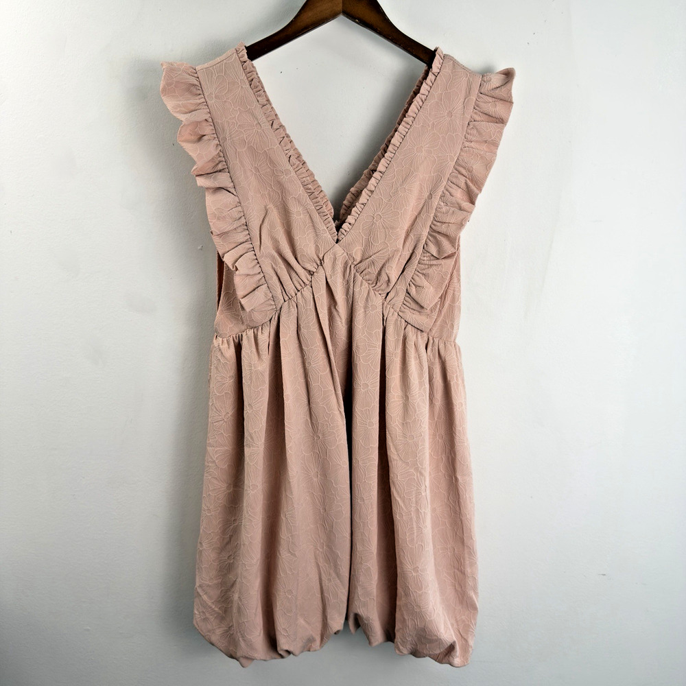Heyson Blush Pink Bubble Hem Ruffle V-Neck Dress Size Large